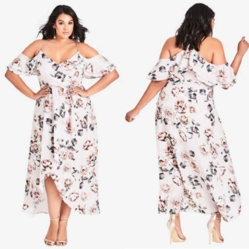 City Chic Champagne Rose off shoulder Maxi Dress plus size 24 new!!